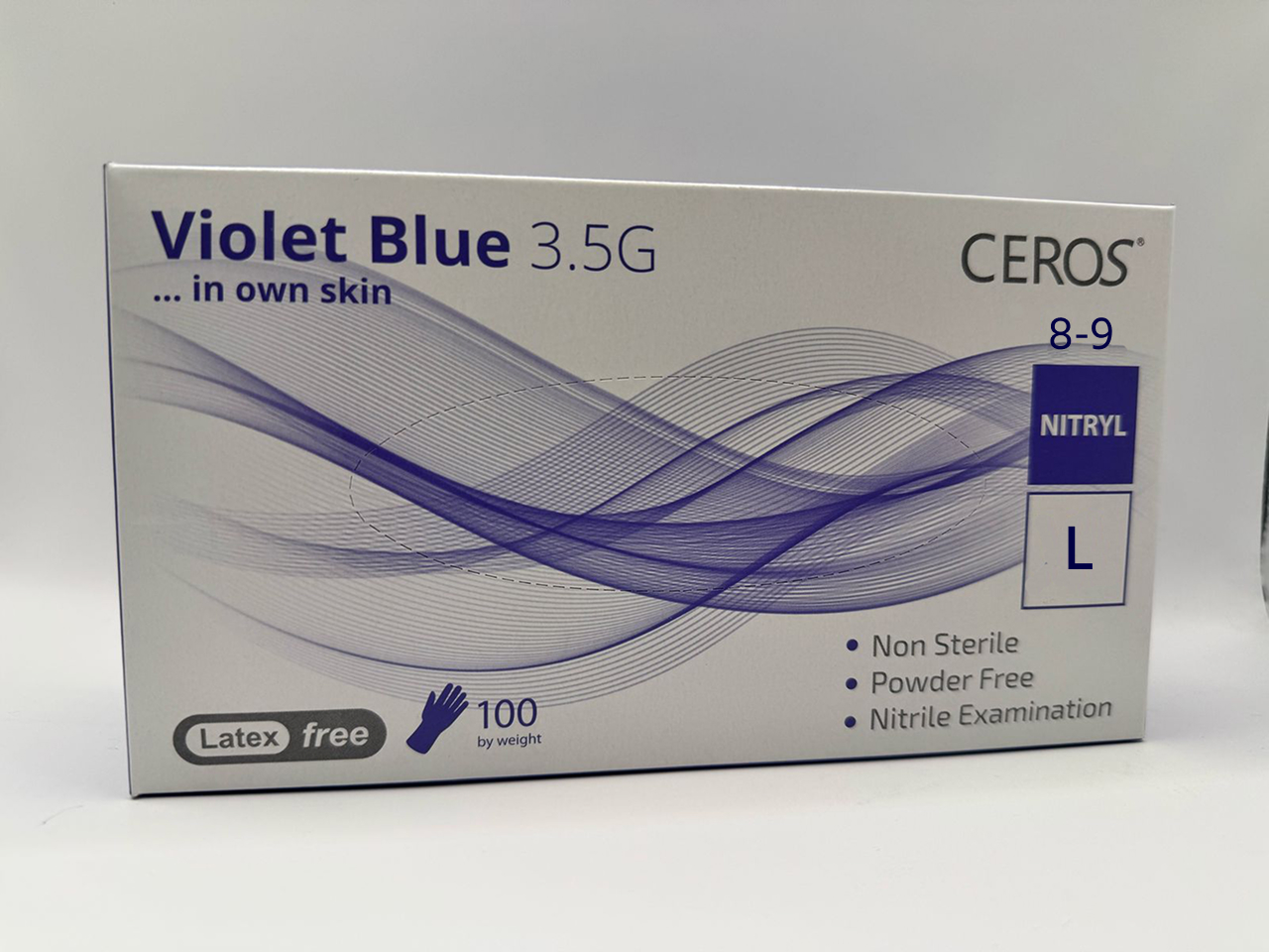 Рукавички нітрилові оглядові нестерильні неприпудрені CEROS® Violet Blue 3.5G, L